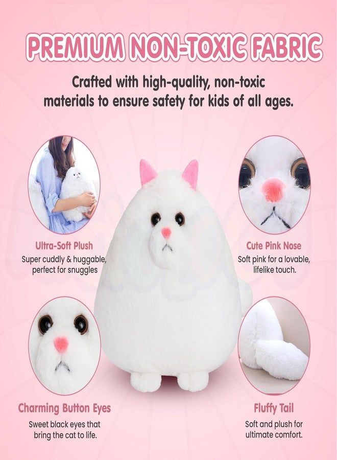 Kidology Giant Fluffy Persian Cat Plush - Ultra-Soft Stuffed Animal for Kids & Adults - Cuddly White Cat Pillow Toy - Adorable Round Kitty Plush for Gifting, Home Decor, and Snuggling - 27cm - Image 4